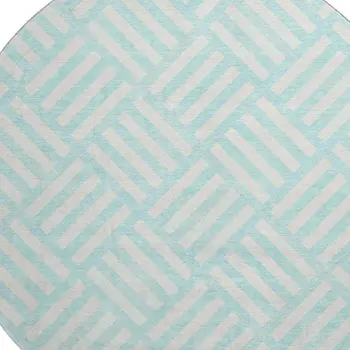 8' Aqua And Ivory Geometric Washable Round Rug With UV Protection