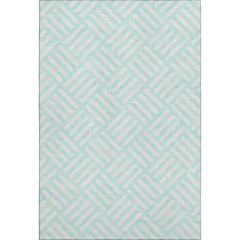 8' X 10' Aqua And Ivory Geometric Washable Area Rug With UV Protection