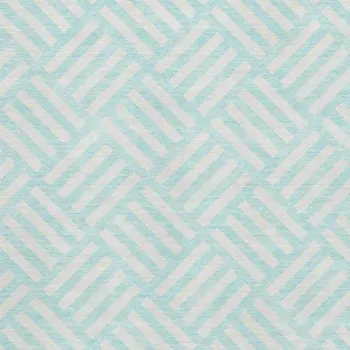 9' X 12' Aqua And Ivory Geometric Washable Area Rug With UV Protection