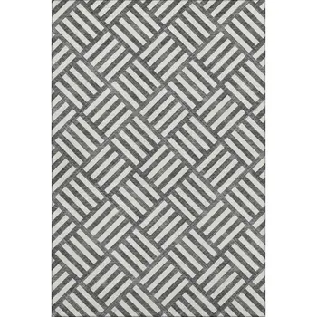 3' X 5' Black And Ivory Geometric Washable Area Rug With UV Protection