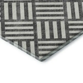 3' X 5' Black And Ivory Geometric Washable Area Rug With UV Protection