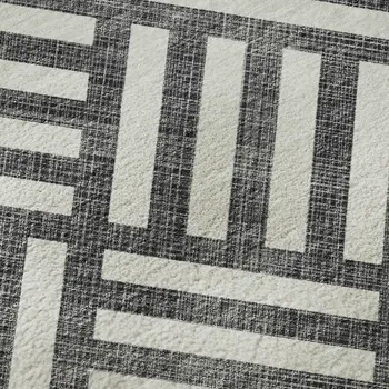 3' X 5' Black And Ivory Geometric Washable Area Rug With UV Protection