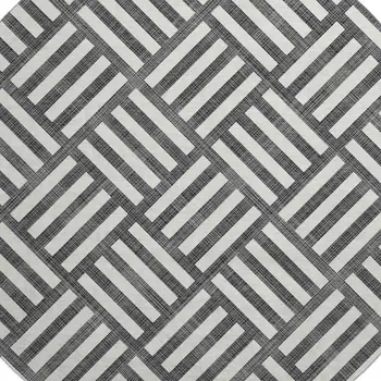 8' Black And Ivory Geometric Washable Round Rug With UV Protection
