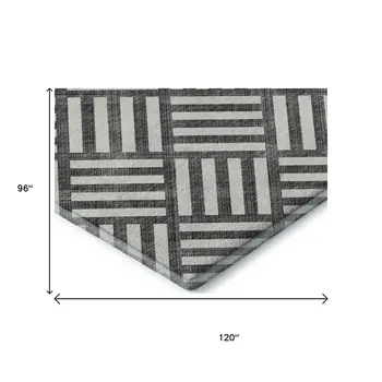 8' X 10' Black And Ivory Geometric Washable Area Rug With UV Protection