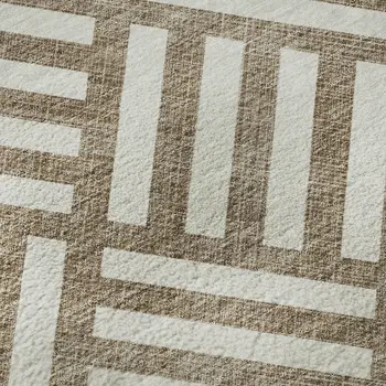 5' X 8' Brown And Ivory Geometric Washable Area Rug With UV Protection