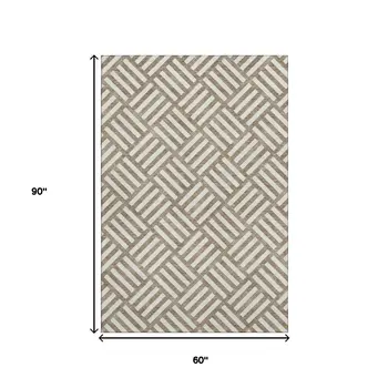 5' X 8' Brown And Ivory Geometric Washable Area Rug With UV Protection