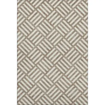 8' X 10' Brown And Ivory Geometric Washable Area Rug With UV Protection