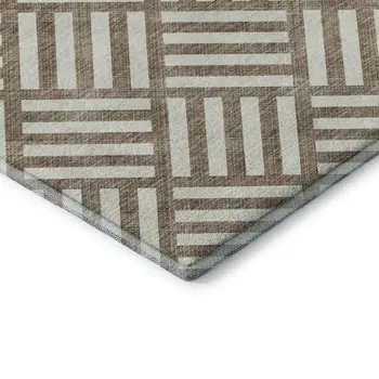 8' X 10' Brown And Ivory Geometric Washable Area Rug With UV Protection