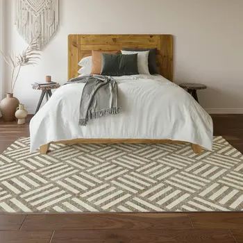 8' X 10' Brown And Ivory Geometric Washable Area Rug With UV Protection