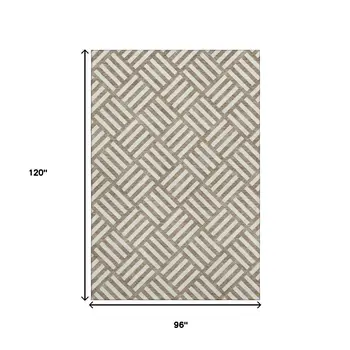8' X 10' Brown And Ivory Geometric Washable Area Rug With UV Protection