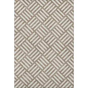 9' X 12' Brown And Ivory Geometric Washable Area Rug With UV Protection