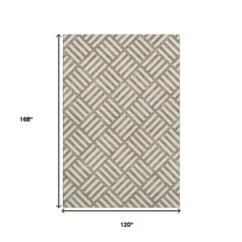 10' X 14' Brown And Ivory Geometric Washable Area Rug With UV Protection