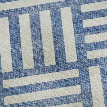5' X 8' Blue And Ivory Geometric Washable Area Rug With UV Protection