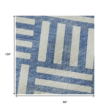 8' X 10' Blue And Ivory Geometric Washable Area Rug With UV Protection