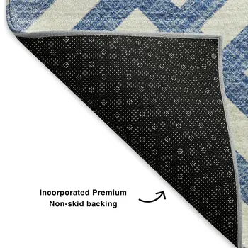 9' X 12' Blue And Ivory Geometric Washable Area Rug With UV Protection