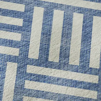 9' X 12' Blue And Ivory Geometric Washable Area Rug With UV Protection