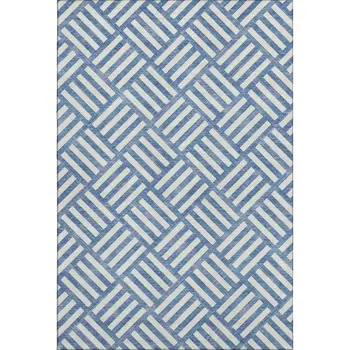 10' X 14' Blue And Ivory Geometric Washable Area Rug With UV Protection