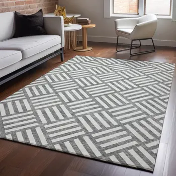 3' X 5' Charcoal And Ivory Geometric Washable Area Rug With UV Protection