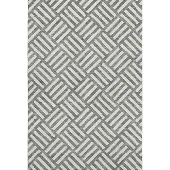 3' X 5' Charcoal And Ivory Geometric Washable Area Rug With UV Protection