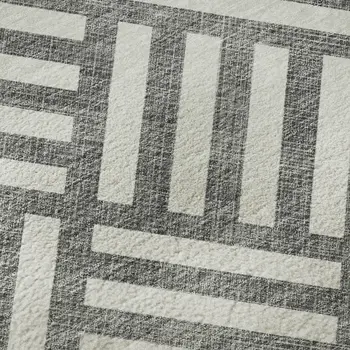 3' X 5' Charcoal And Ivory Geometric Washable Area Rug With UV Protection