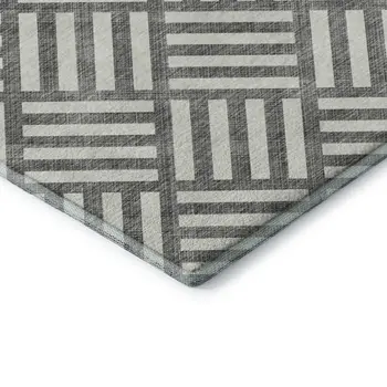 8' X 10' Charcoal And Ivory Geometric Washable Area Rug With UV Protection