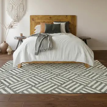 8' X 10' Charcoal And Ivory Geometric Washable Area Rug With UV Protection