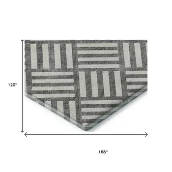 10' X 14' Charcoal And Ivory Geometric Washable Area Rug With UV Protection