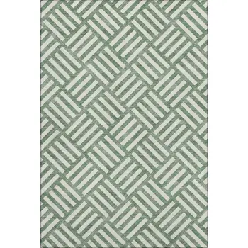 8' X 10' Green And Ivory Geometric Washable Area Rug With UV Protection