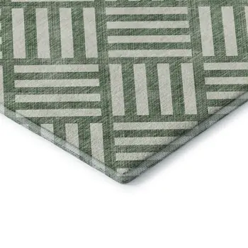 8' X 10' Green And Ivory Geometric Washable Area Rug With UV Protection