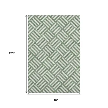 8' X 10' Green And Ivory Geometric Washable Area Rug With UV Protection