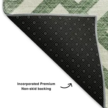 10' X 14' Green And Ivory Geometric Washable Area Rug With UV Protection