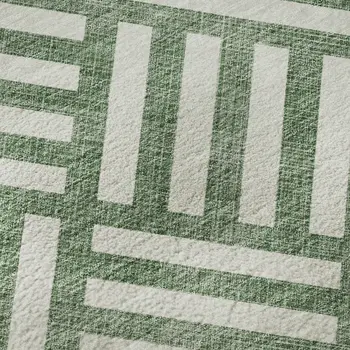 10' X 14' Green And Ivory Geometric Washable Area Rug With UV Protection