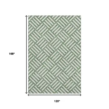 10' X 14' Green And Ivory Geometric Washable Area Rug With UV Protection