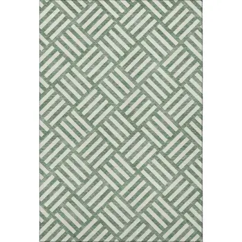 10' X 14' Green And Ivory Geometric Washable Area Rug With UV Protection