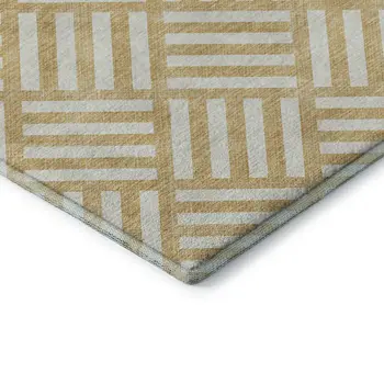 5' X 8' Gold And Ivory Geometric Washable Area Rug With UV Protection