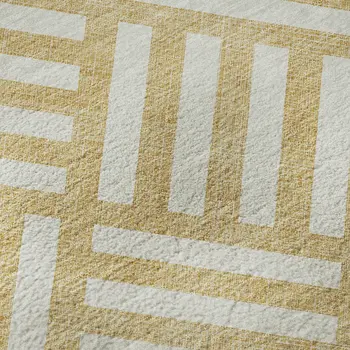 5' X 8' Gold And Ivory Geometric Washable Area Rug With UV Protection