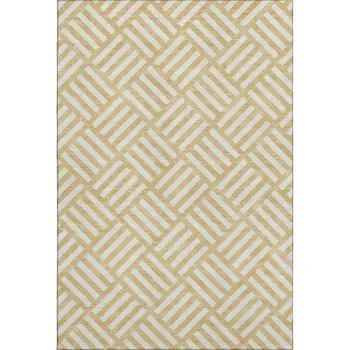 10' X 14' Gold And Ivory Geometric Washable Area Rug With UV Protection
