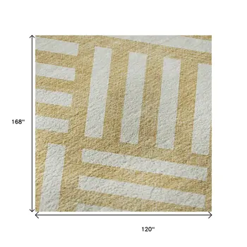 10' X 14' Gold And Ivory Geometric Washable Area Rug With UV Protection