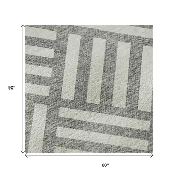 5' X 8' Gray And Ivory Geometric Washable Area Rug With UV Protection