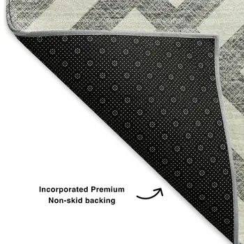 8' Gray And Ivory Geometric Washable Round Rug With UV Protection