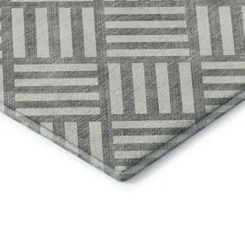 8' Gray And Ivory Geometric Washable Round Rug With UV Protection