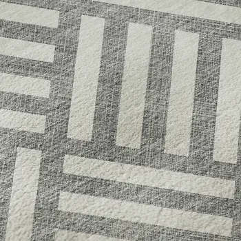 8' Gray And Ivory Geometric Washable Round Rug With UV Protection