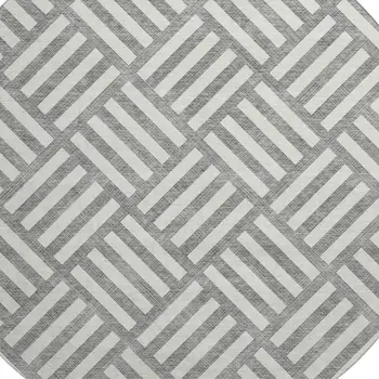 8' Gray And Ivory Geometric Washable Round Rug With UV Protection