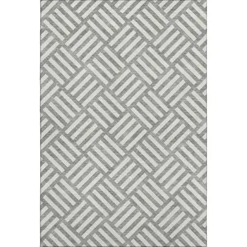 8' X 10' Gray And Ivory Geometric Washable Area Rug With UV Protection