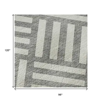 8' X 10' Gray And Ivory Geometric Washable Area Rug With UV Protection
