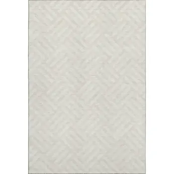 3' X 5' Ivory And Beige Geometric Washable Area Rug With UV Protection
