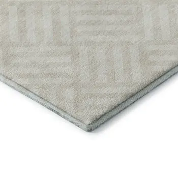 3' X 5' Ivory And Beige Geometric Washable Area Rug With UV Protection