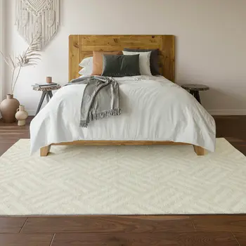 3' X 5' Ivory And Beige Geometric Washable Area Rug With UV Protection
