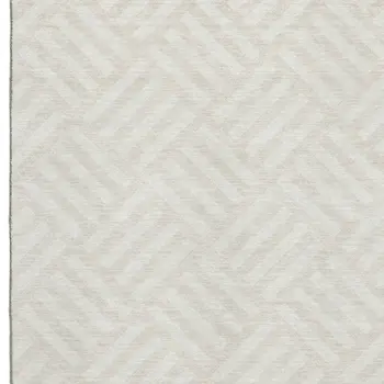 3' X 5' Ivory And Beige Geometric Washable Area Rug With UV Protection