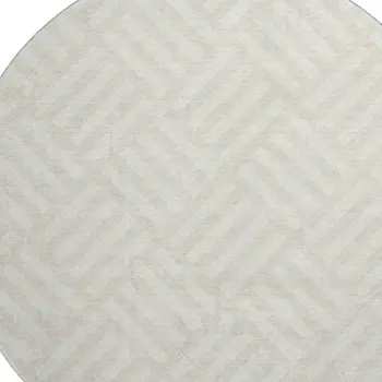 8' Ivory And Beige Geometric Washable Round Rug With UV Protection